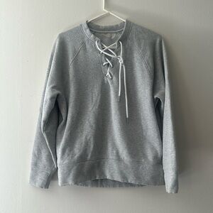 Zella Lace-Up Pullover in Gray/White - Size S #NA533